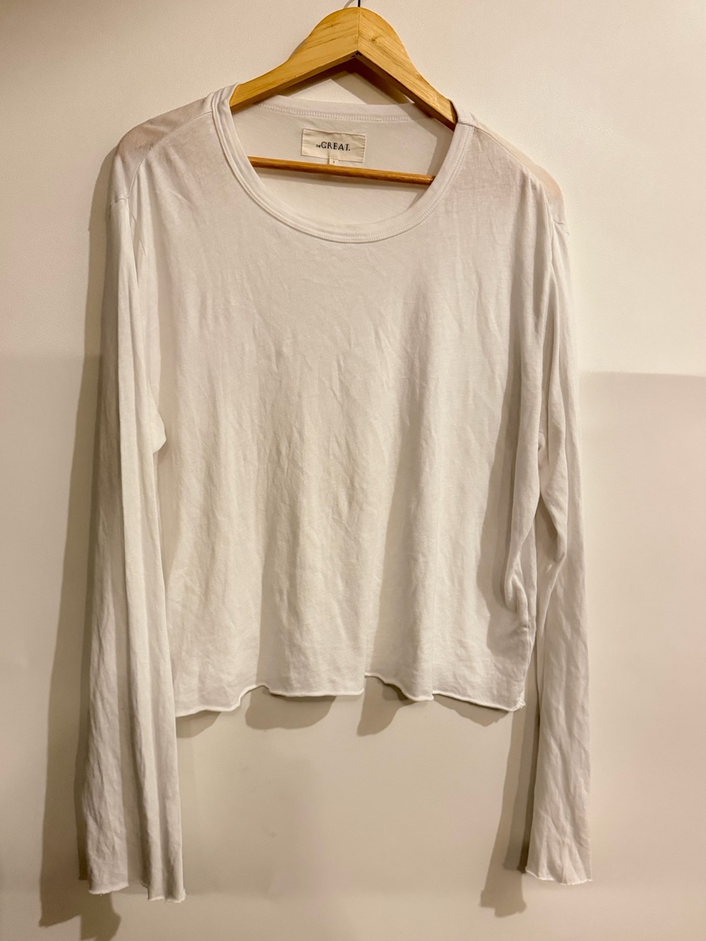 The Great. Long Sleeve Cropped T-Shirt Size 1 Small White Relaxed